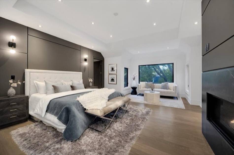 Primary bedroom suite in a custom luxury home