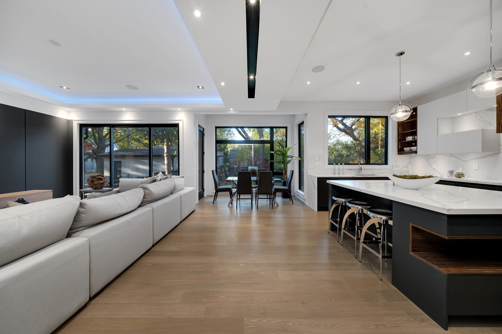 Designer chef's kitchen with marble island